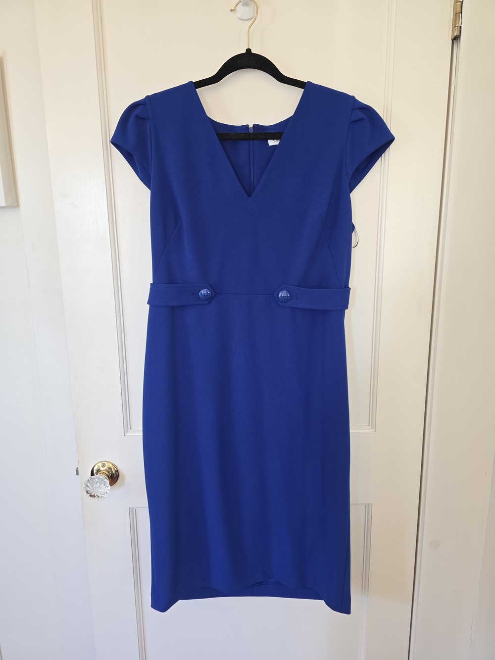 Alyx Royal Blue V-Neck Cap Sleeve Sheath Dress 16